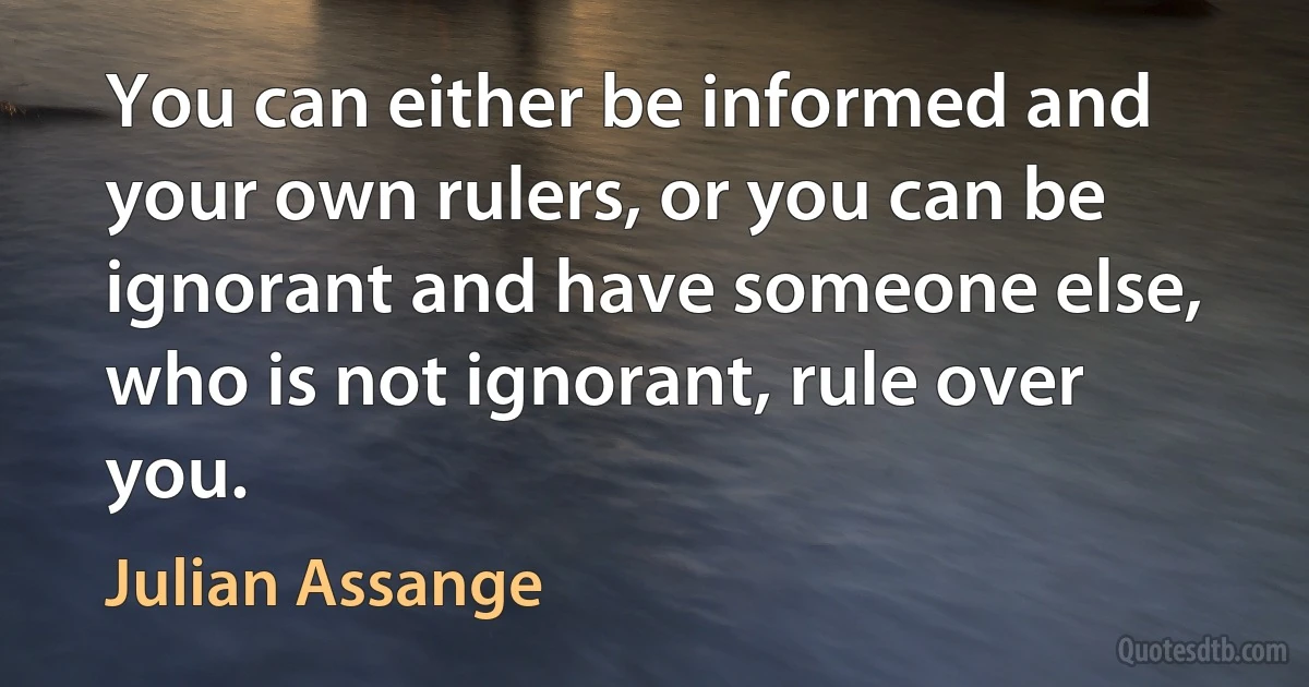 You can either be informed and your own rulers, or you can be ignorant and have someone else, who is not ignorant, rule over you. (Julian Assange)