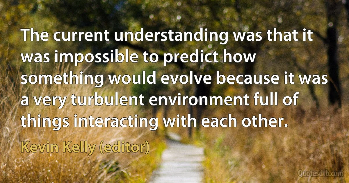 The current understanding was that it was impossible to predict how something would evolve because it was a very turbulent environment full of things interacting with each other. (Kevin Kelly (editor))