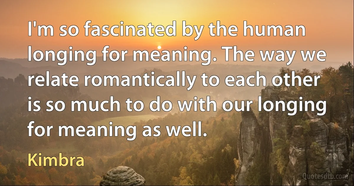 I'm so fascinated by the human longing for meaning. The way we relate romantically to each other is so much to do with our longing for meaning as well. (Kimbra)