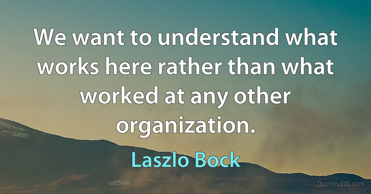 We want to understand what works here rather than what worked at any other organization. (Laszlo Bock)