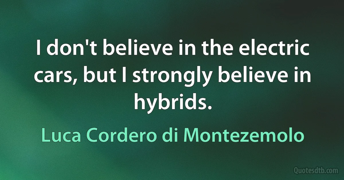 I don't believe in the electric cars, but I strongly believe in hybrids. (Luca Cordero di Montezemolo)