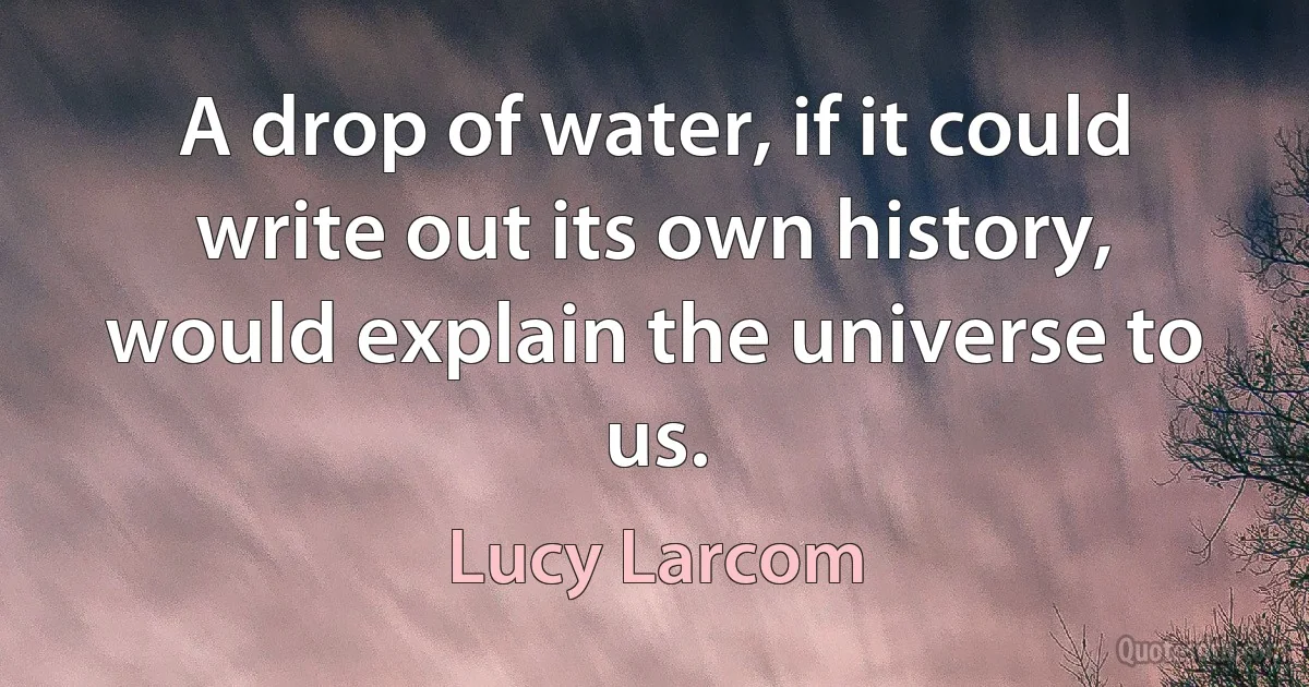 A drop of water, if it could write out its own history, would explain the universe to us. (Lucy Larcom)