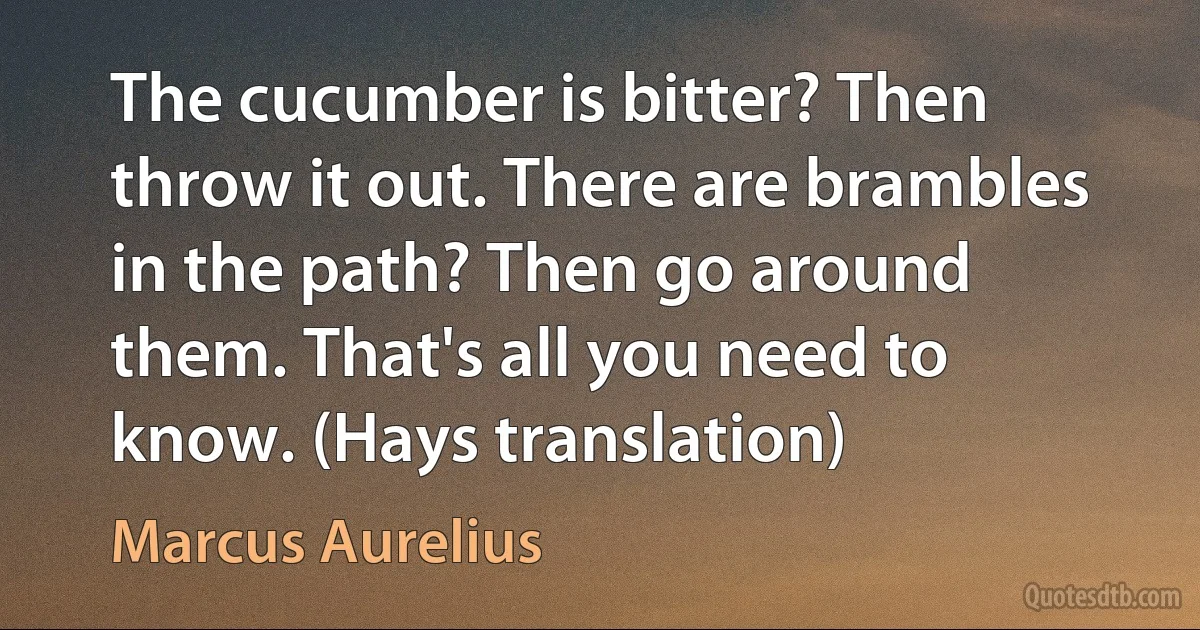 The cucumber is bitter? Then throw it out. There are brambles in the path? Then go around them. That's all you need to know. (Hays translation) (Marcus Aurelius)