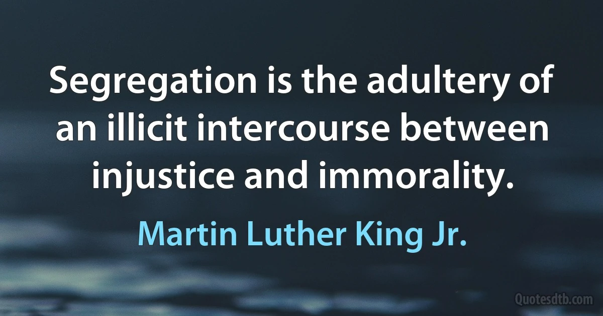 Segregation is the adultery of an illicit intercourse between injustice and immorality. (Martin Luther King Jr.)