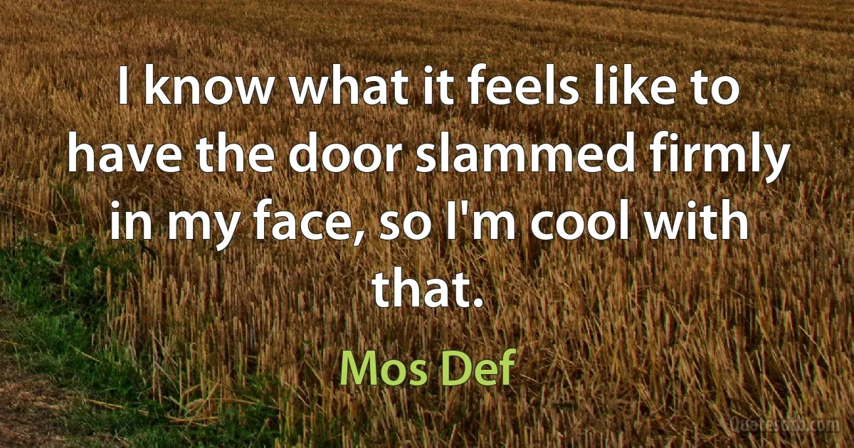 I know what it feels like to have the door slammed firmly in my face, so I'm cool with that. (Mos Def)