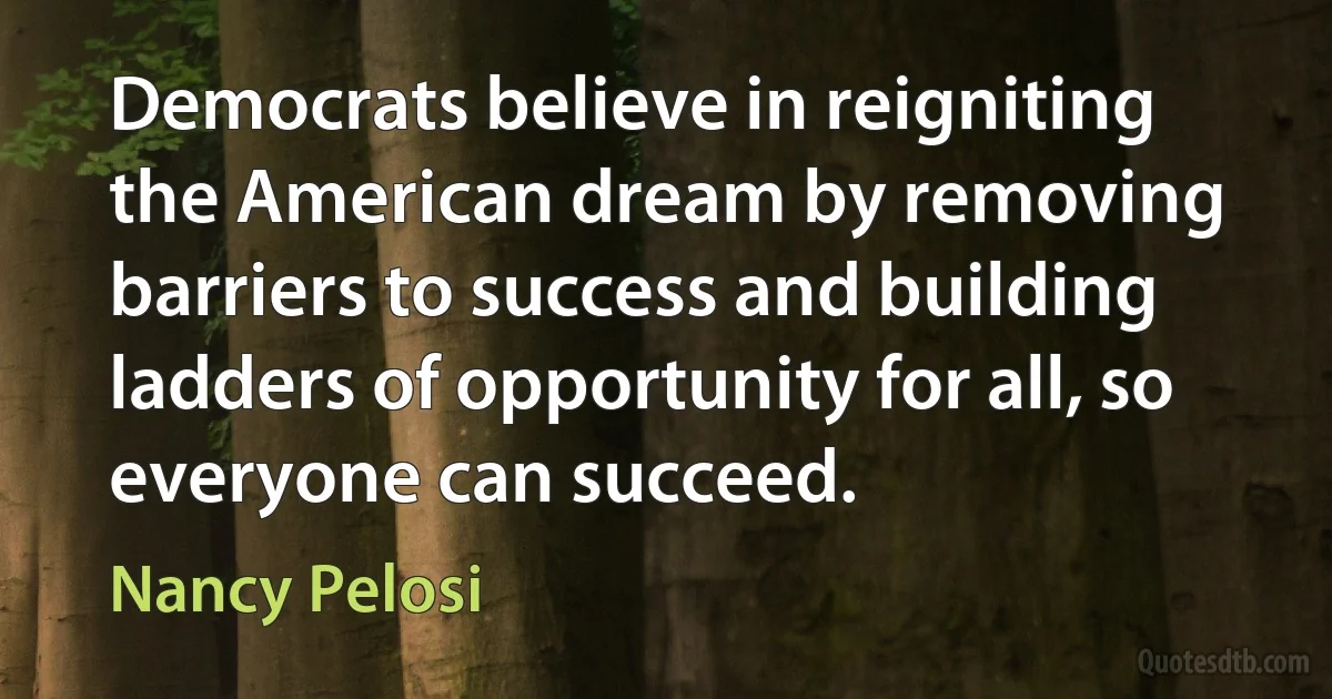 Democrats believe in reigniting the American dream by removing barriers to success and building ladders of opportunity for all, so everyone can succeed. (Nancy Pelosi)