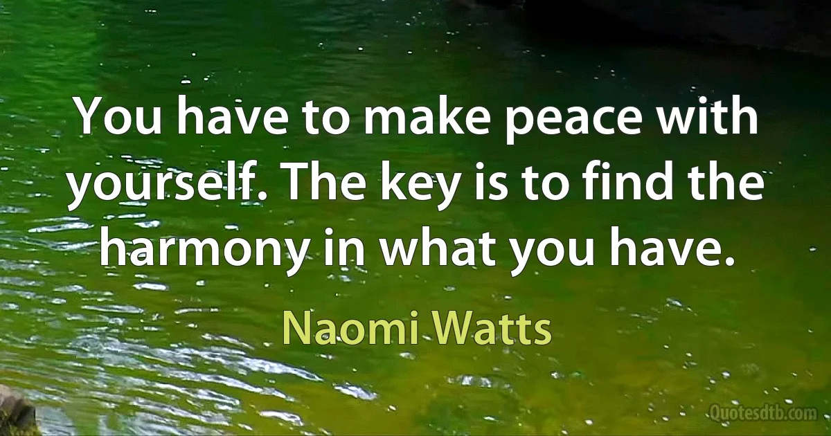 You have to make peace with yourself. The key is to find the harmony in what you have. (Naomi Watts)