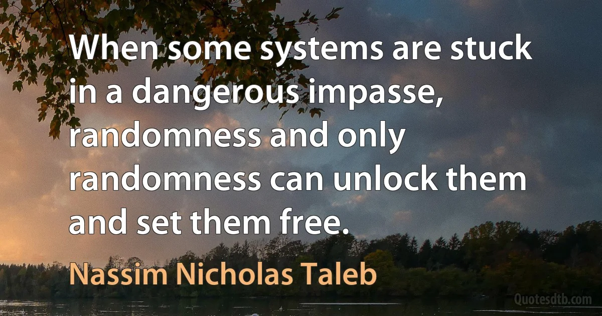 When some systems are stuck in a dangerous impasse, randomness and only randomness can unlock them and set them free. (Nassim Nicholas Taleb)