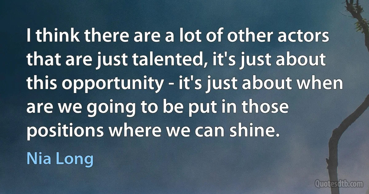 I think there are a lot of other actors that are just talented, it's just about this opportunity - it's just about when are we going to be put in those positions where we can shine. (Nia Long)