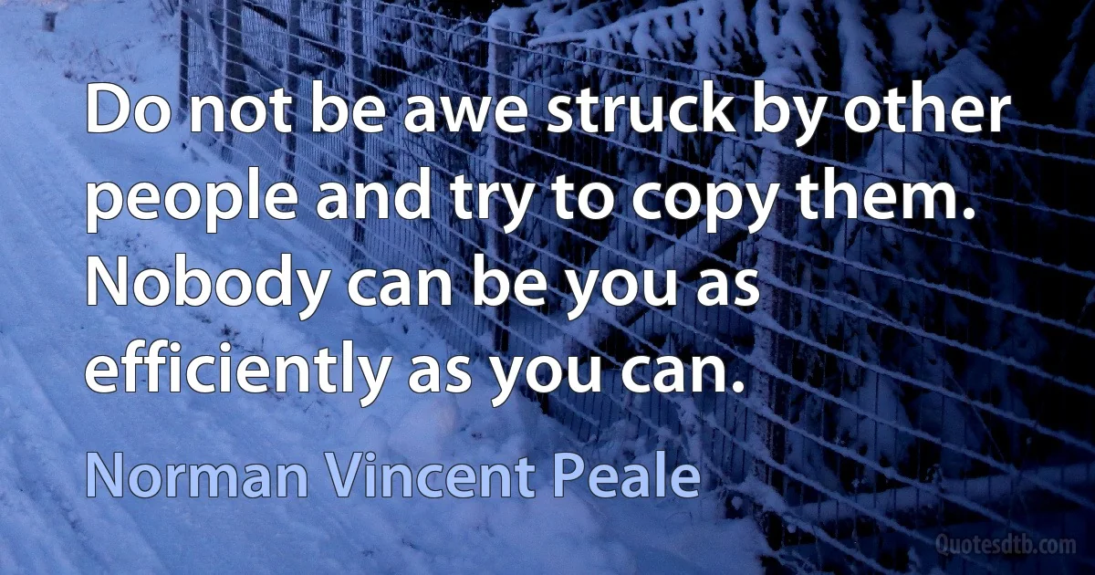 Do not be awe struck by other people and try to copy them. Nobody can be you as efficiently as you can. (Norman Vincent Peale)