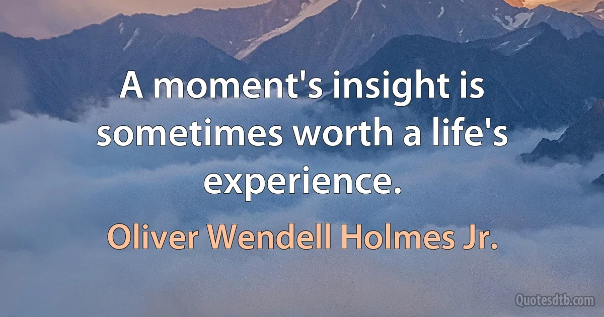 A moment's insight is sometimes worth a life's experience. (Oliver Wendell Holmes Jr.)