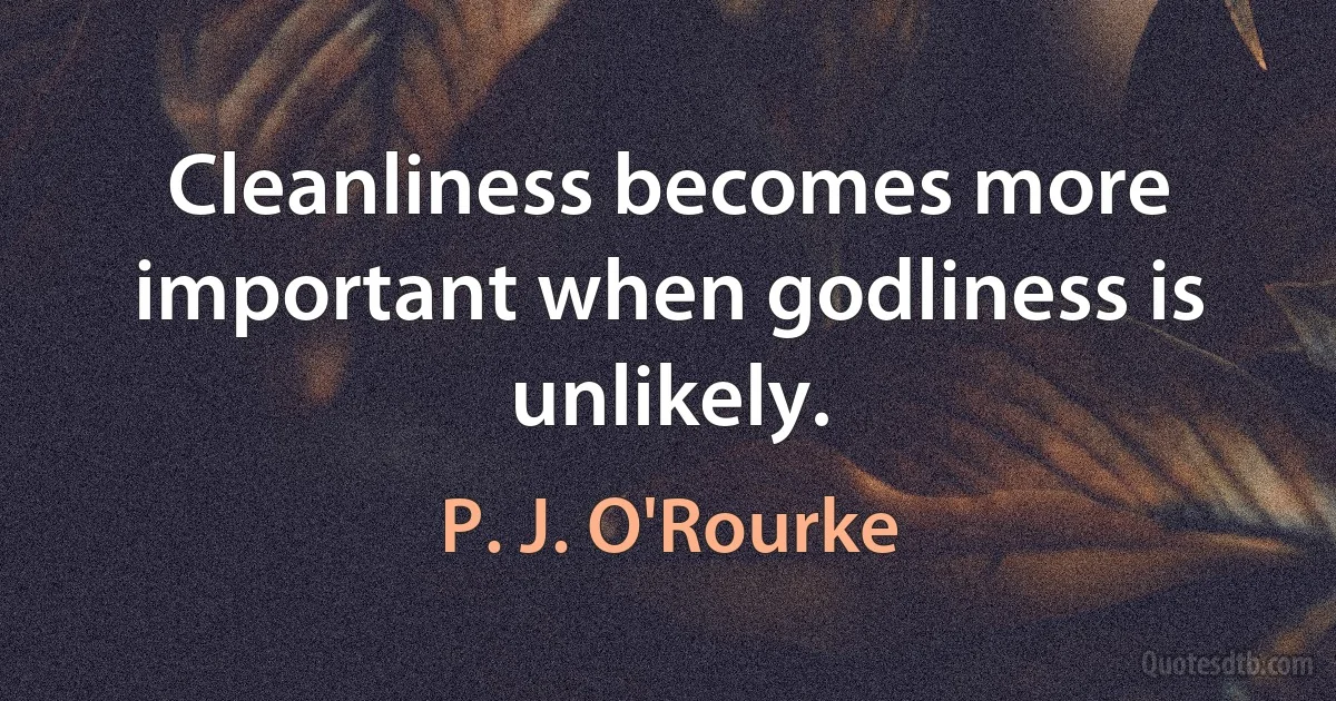 Cleanliness becomes more important when godliness is unlikely. (P. J. O'Rourke)