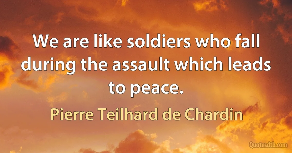 We are like soldiers who fall during the assault which leads to peace. (Pierre Teilhard de Chardin)