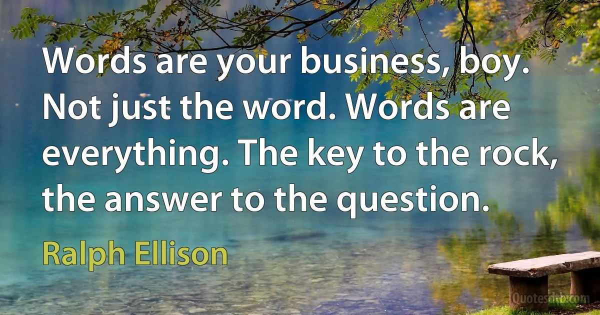 Words are your business, boy. Not just the word. Words are everything. The key to the rock, the answer to the question. (Ralph Ellison)