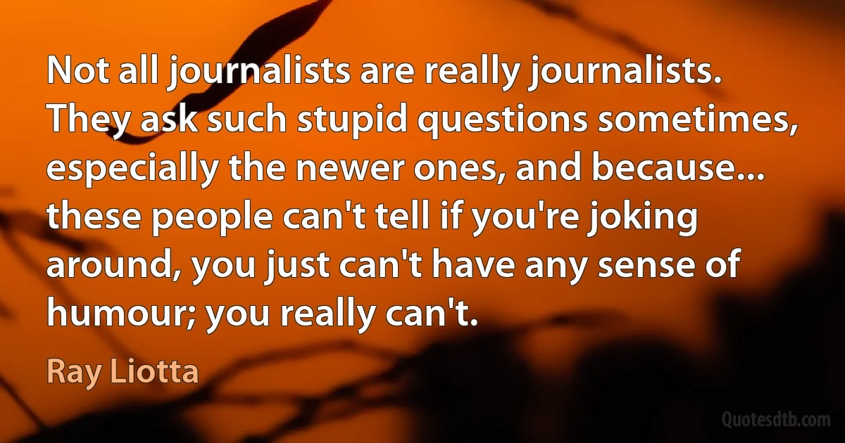 Not all journalists are really journalists. They ask such stupid questions sometimes, especially the newer ones, and because... these people can't tell if you're joking around, you just can't have any sense of humour; you really can't. (Ray Liotta)