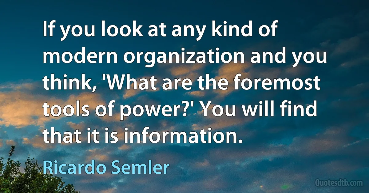 If you look at any kind of modern organization and you think, 'What are the foremost tools of power?' You will find that it is information. (Ricardo Semler)