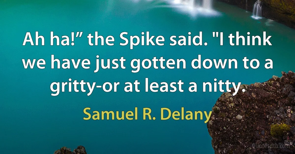 Ah ha!” the Spike said. "I think we have just gotten down to a gritty-or at least a nitty. (Samuel R. Delany)