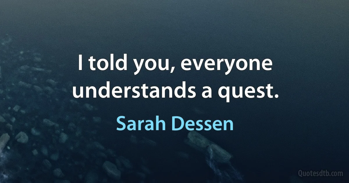 I told you, everyone understands a quest. (Sarah Dessen)