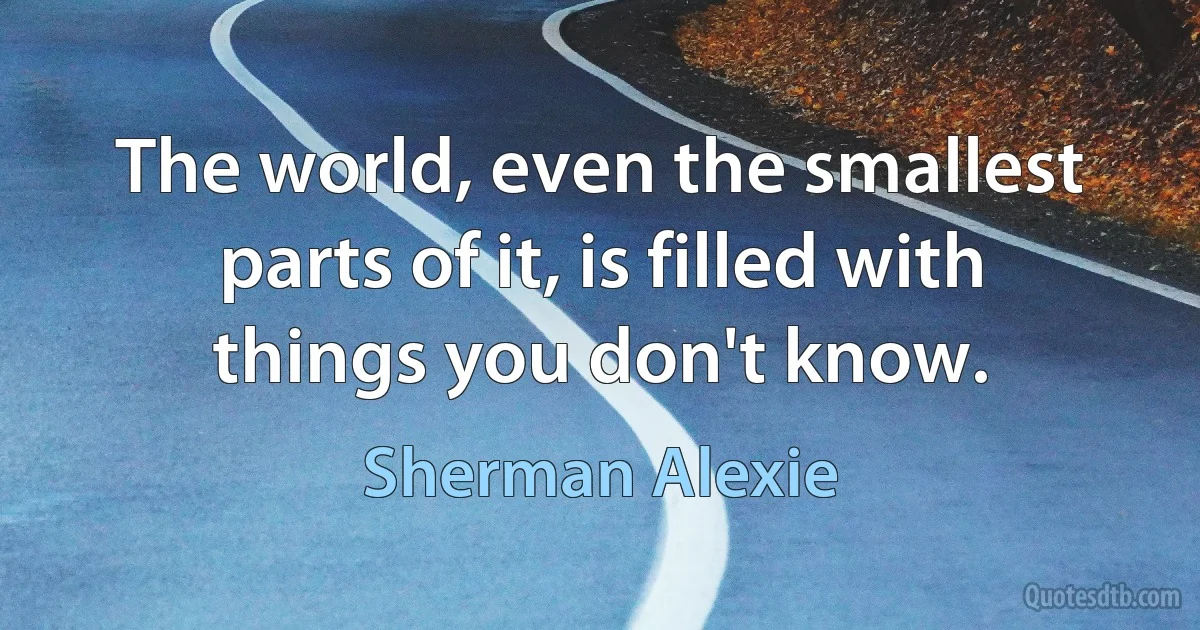 The world, even the smallest parts of it, is filled with things you don't know. (Sherman Alexie)