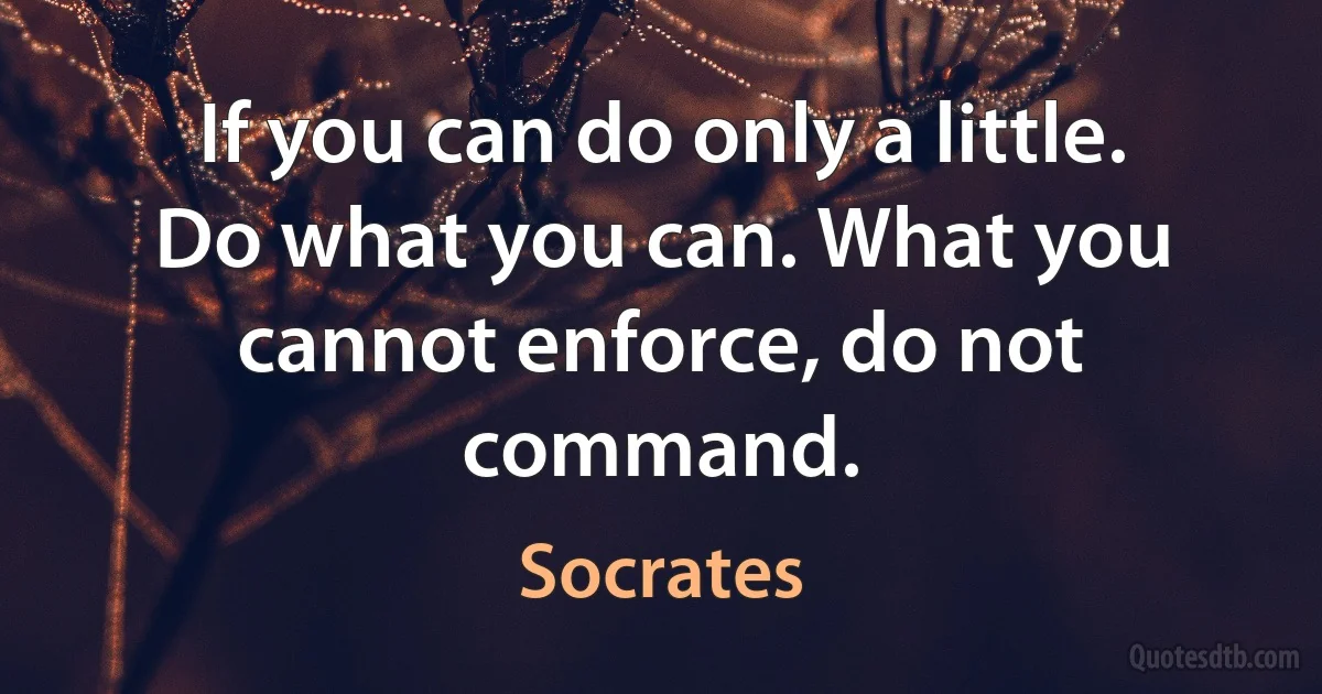 If you can do only a little. Do what you can. What you cannot enforce, do not command. (Socrates)