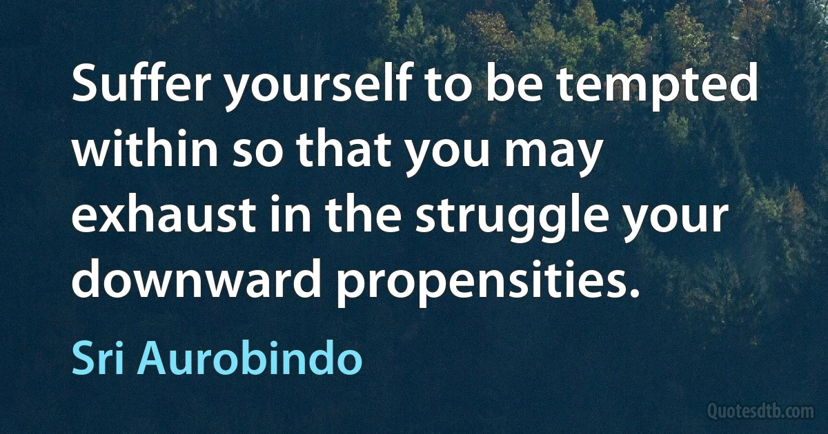 Suffer yourself to be tempted within so that you may exhaust in the struggle your downward propensities. (Sri Aurobindo)