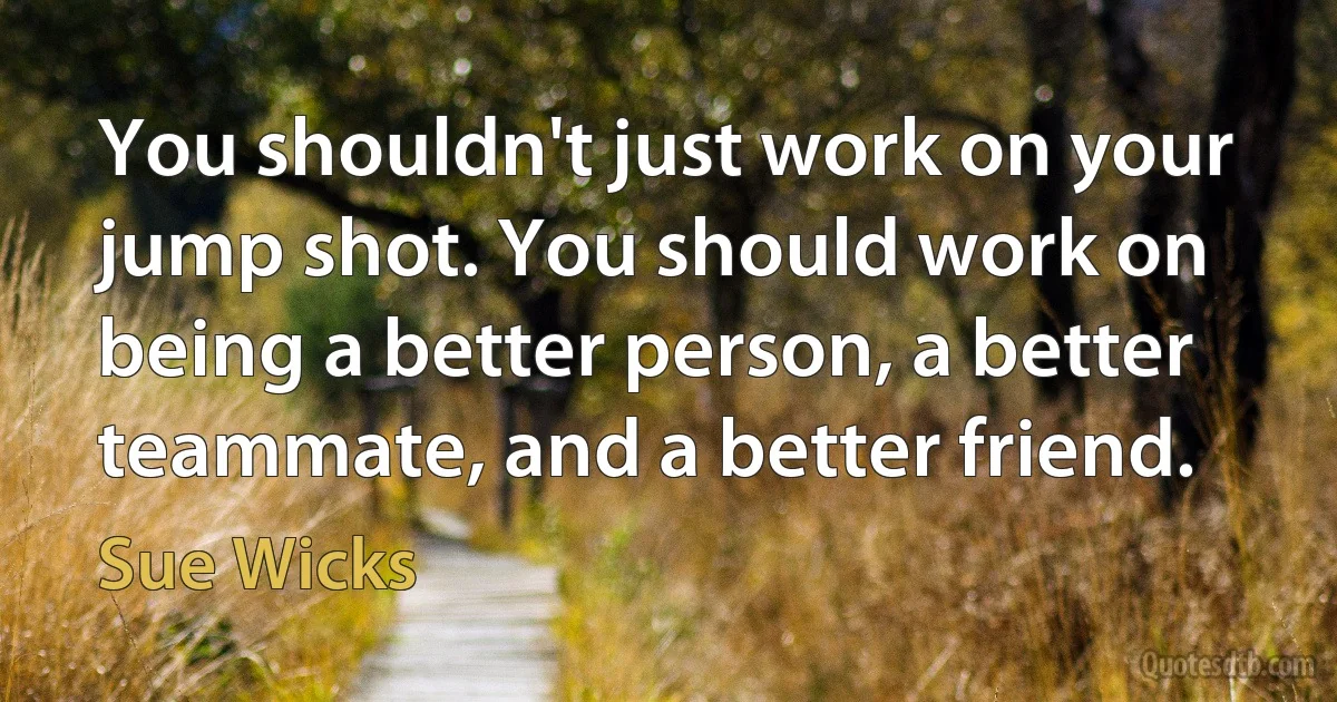 You shouldn't just work on your jump shot. You should work on being a better person, a better teammate, and a better friend. (Sue Wicks)