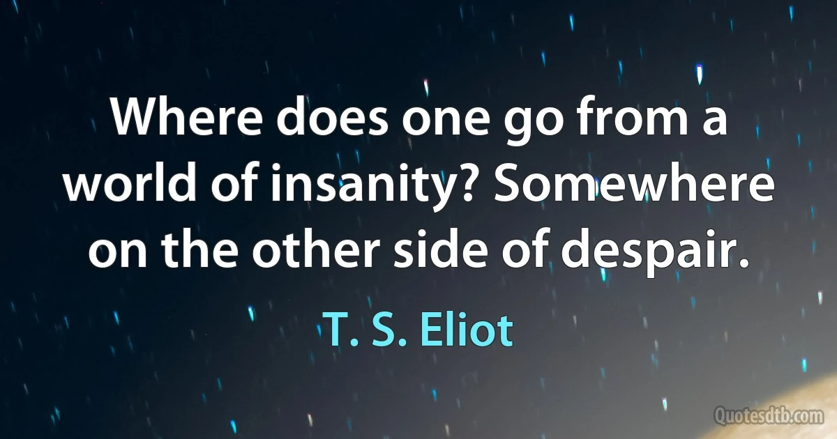 Where does one go from a world of insanity? Somewhere on the other side of despair. (T. S. Eliot)