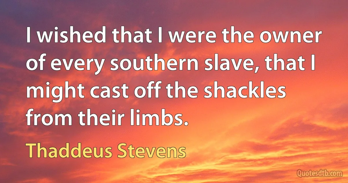 I wished that I were the owner of every southern slave, that I might cast off the shackles from their limbs. (Thaddeus Stevens)