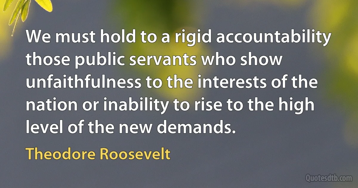 We must hold to a rigid accountability those public servants who show unfaithfulness to the interests of the nation or inability to rise to the high level of the new demands. (Theodore Roosevelt)