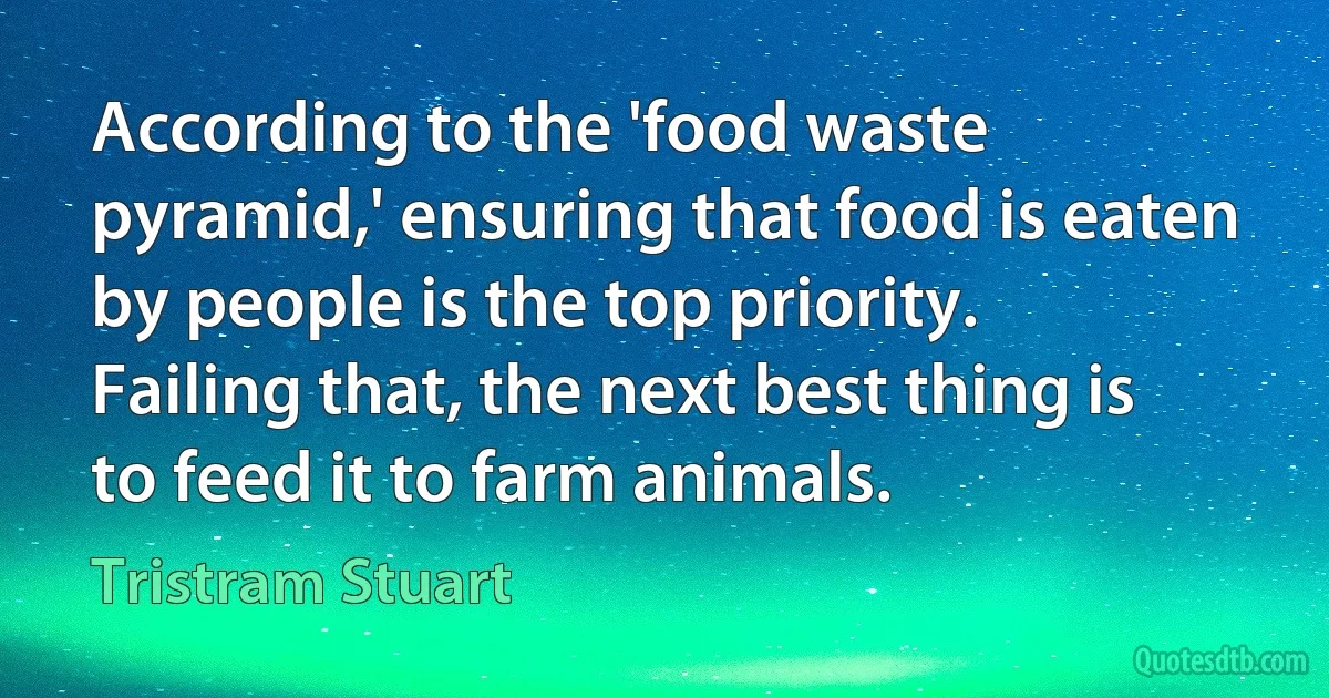 According to the 'food waste pyramid,' ensuring that food is eaten by people is the top priority. Failing that, the next best thing is to feed it to farm animals. (Tristram Stuart)