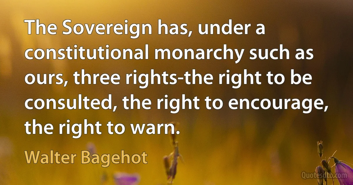 The Sovereign has, under a constitutional monarchy such as ours, three rights-the right to be consulted, the right to encourage, the right to warn. (Walter Bagehot)