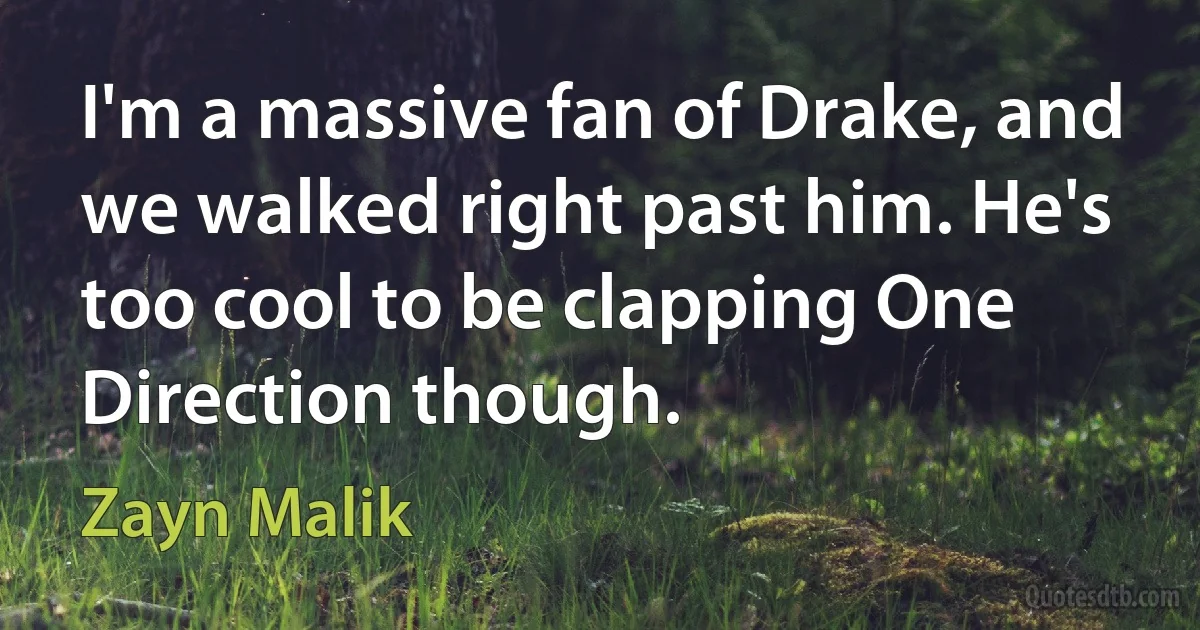 I'm a massive fan of Drake, and we walked right past him. He's too cool to be clapping One Direction though. (Zayn Malik)