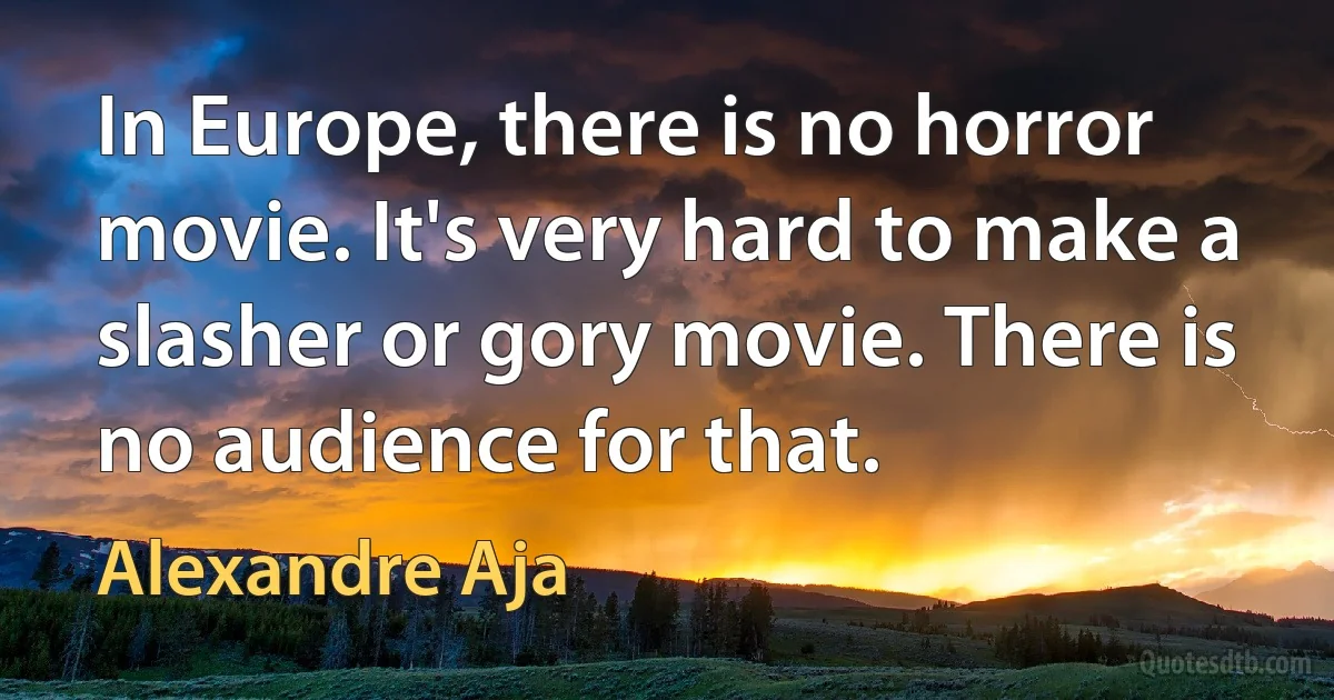 In Europe, there is no horror movie. It's very hard to make a slasher or gory movie. There is no audience for that. (Alexandre Aja)