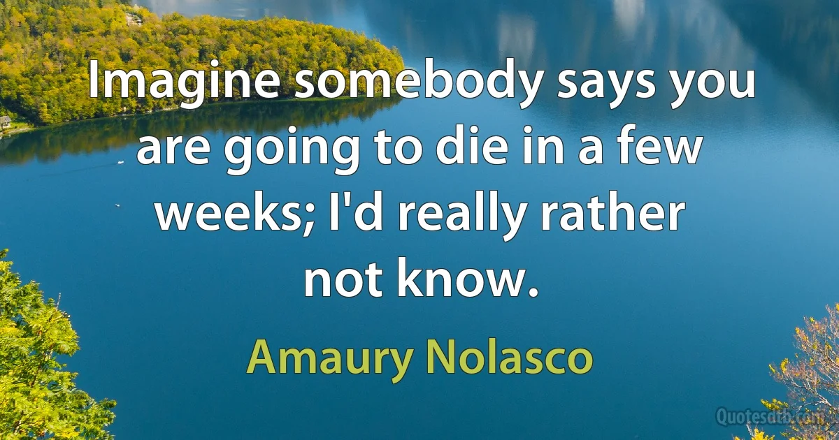 Imagine somebody says you are going to die in a few weeks; I'd really rather not know. (Amaury Nolasco)