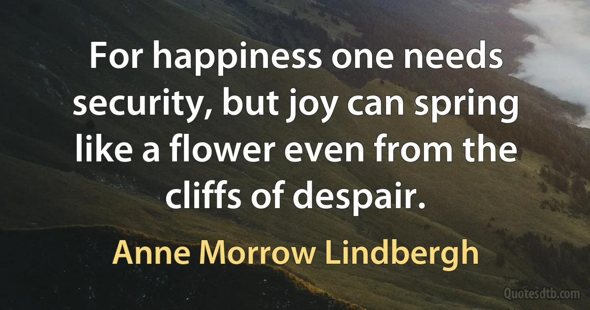 For happiness one needs security, but joy can spring like a flower even from the cliffs of despair. (Anne Morrow Lindbergh)