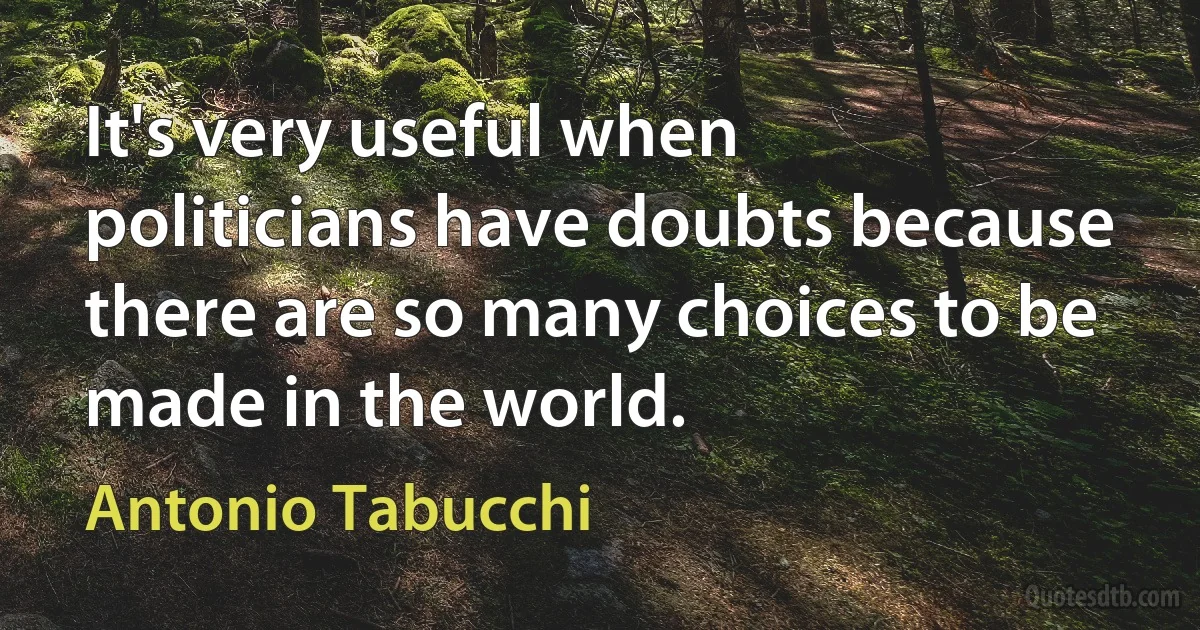 It's very useful when politicians have doubts because there are so many choices to be made in the world. (Antonio Tabucchi)