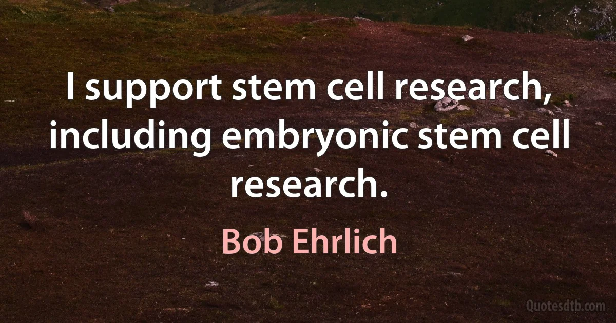 I support stem cell research, including embryonic stem cell research. (Bob Ehrlich)