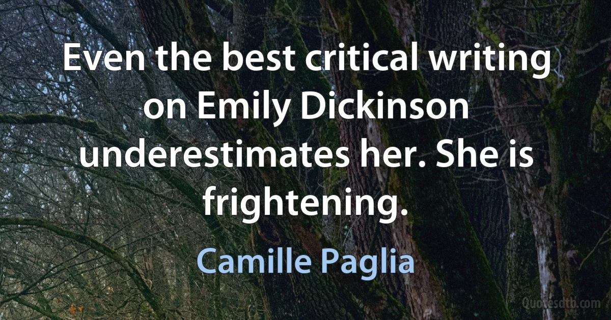 Even the best critical writing on Emily Dickinson underestimates her. She is frightening. (Camille Paglia)