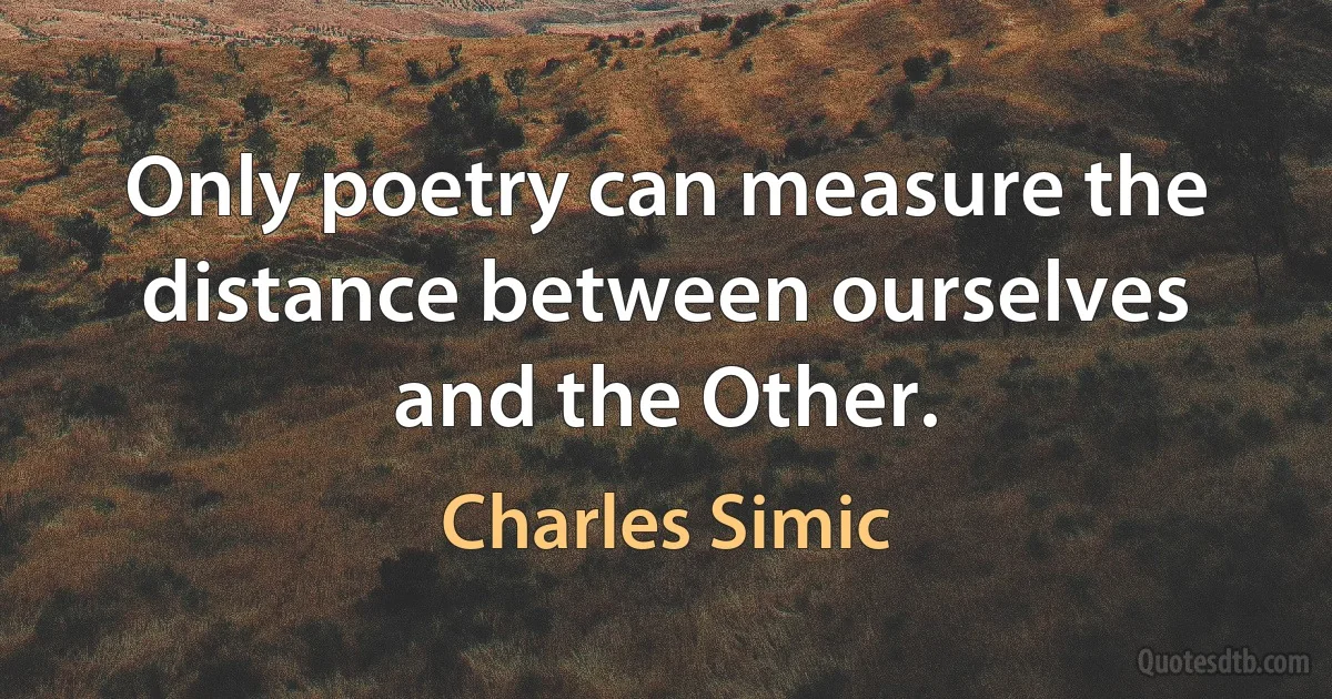 Only poetry can measure the distance between ourselves and the Other. (Charles Simic)