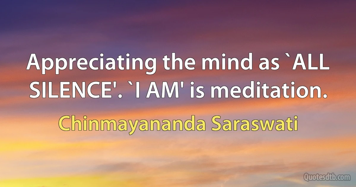 Appreciating the mind as `ALL SILENCE'. `I AM' is meditation. (Chinmayananda Saraswati)