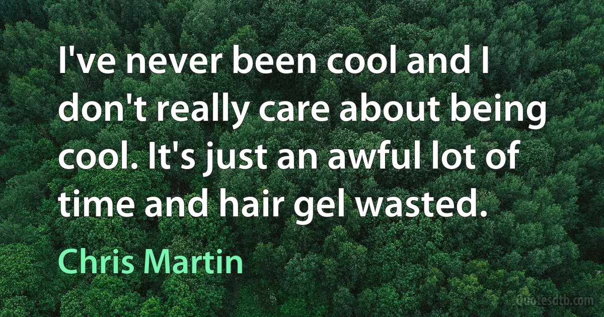 I've never been cool and I don't really care about being cool. It's just an awful lot of time and hair gel wasted. (Chris Martin)