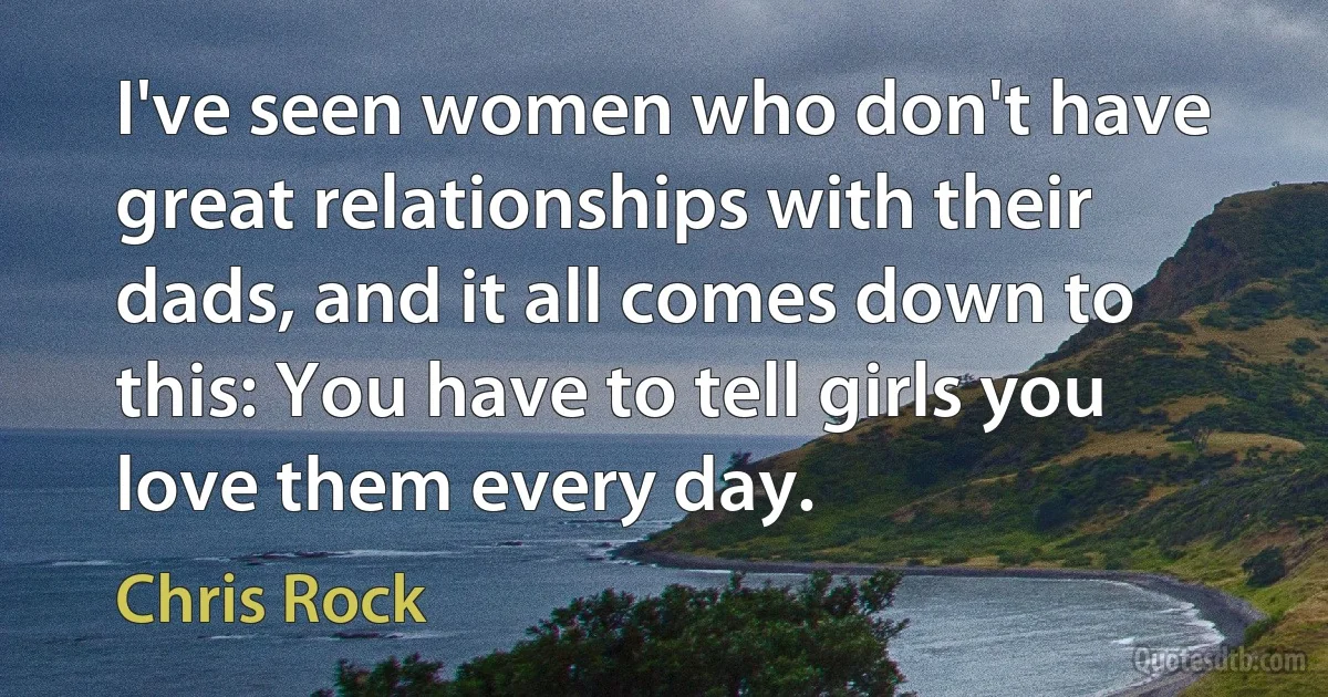 I've seen women who don't have great relationships with their dads, and it all comes down to this: You have to tell girls you love them every day. (Chris Rock)