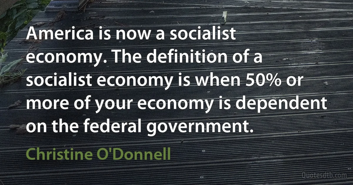 America is now a socialist economy. The definition of a socialist economy is when 50% or more of your economy is dependent on the federal government. (Christine O'Donnell)