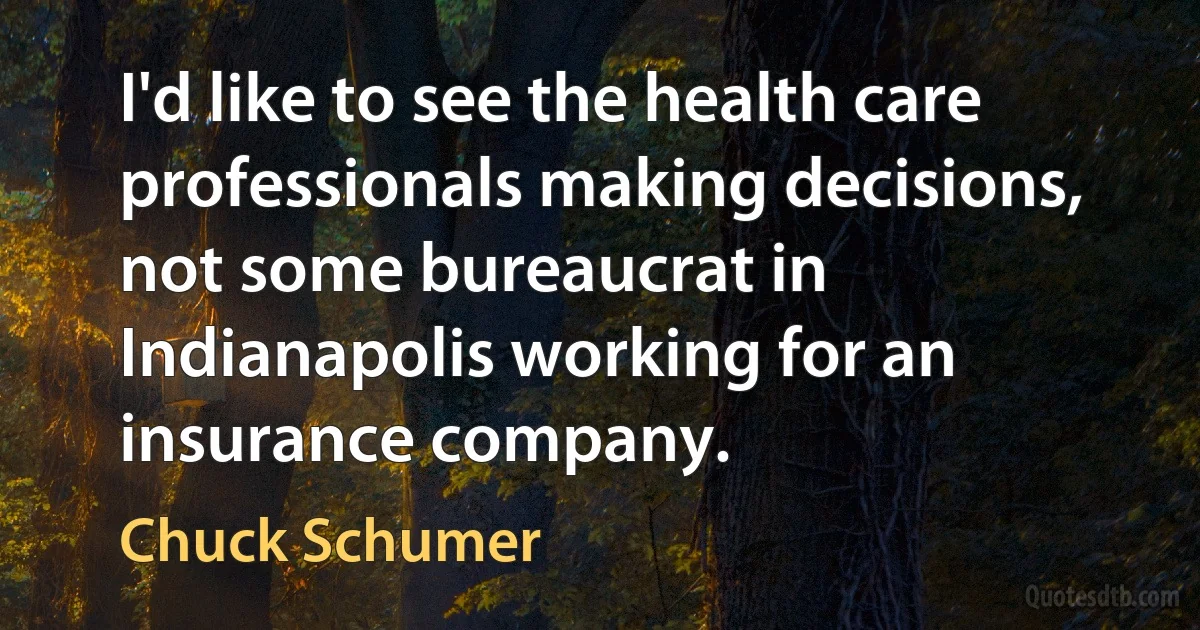 I'd like to see the health care professionals making decisions, not some bureaucrat in Indianapolis working for an insurance company. (Chuck Schumer)