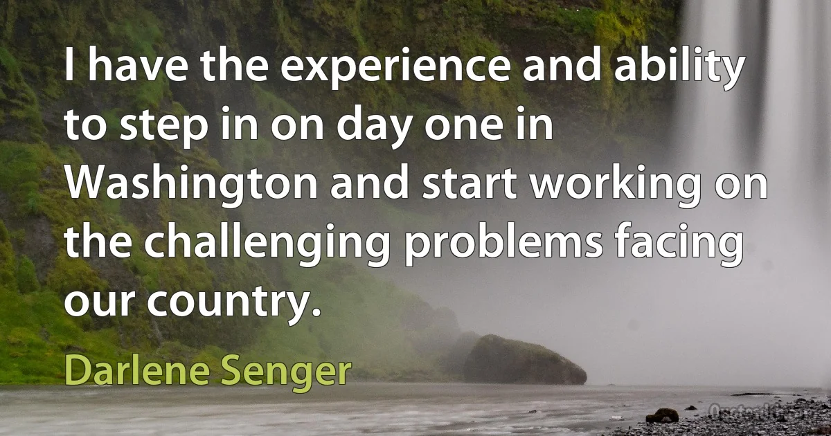 I have the experience and ability to step in on day one in Washington and start working on the challenging problems facing our country. (Darlene Senger)