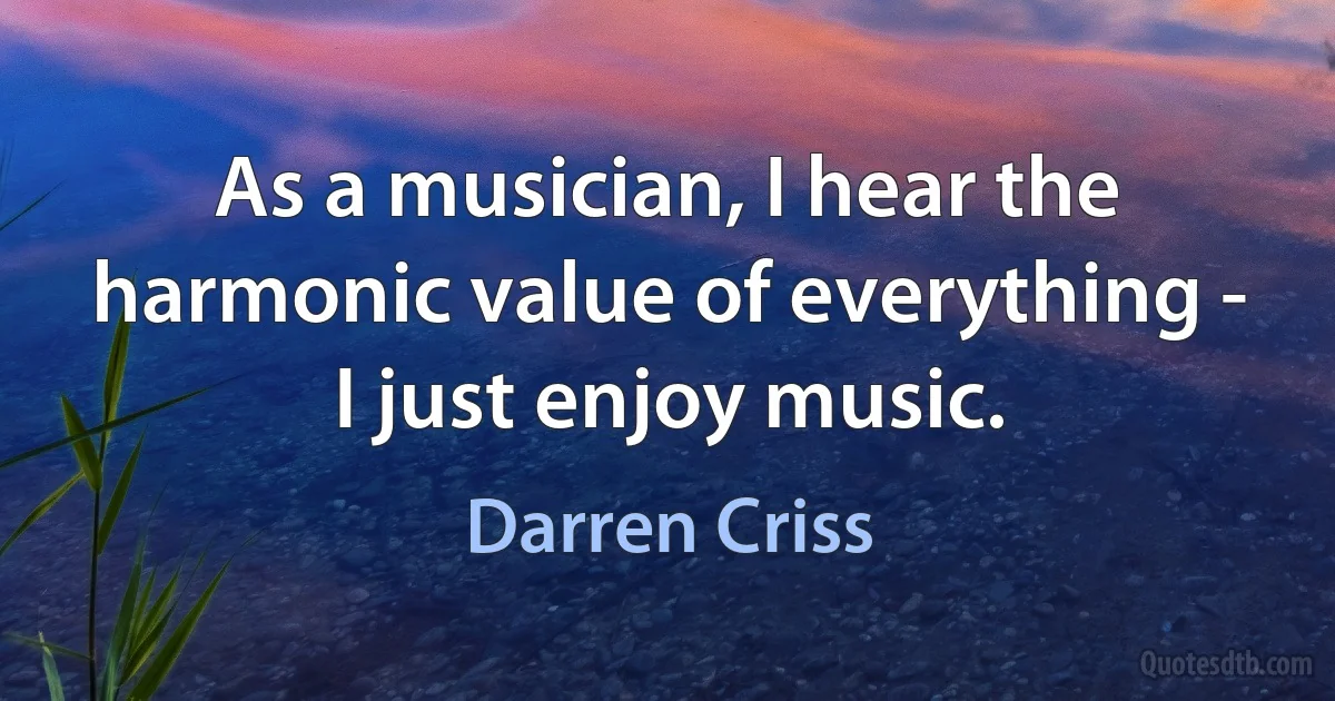 As a musician, I hear the harmonic value of everything - I just enjoy music. (Darren Criss)