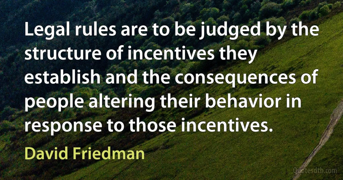 Legal rules are to be judged by the structure of incentives they establish and the consequences of people altering their behavior in response to those incentives. (David Friedman)