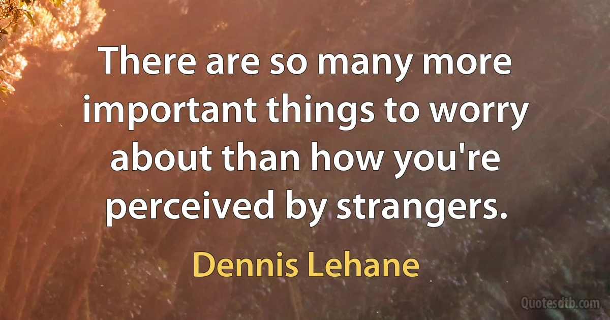 There are so many more important things to worry about than how you're perceived by strangers. (Dennis Lehane)