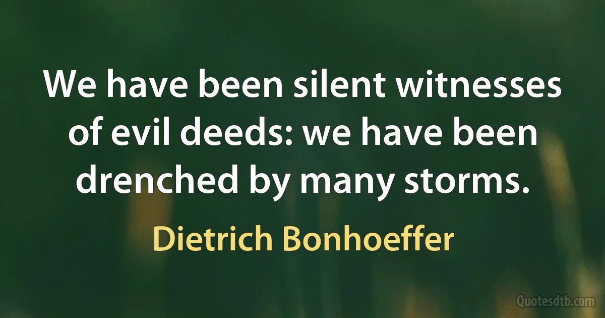 We have been silent witnesses of evil deeds: we have been drenched by many storms. (Dietrich Bonhoeffer)