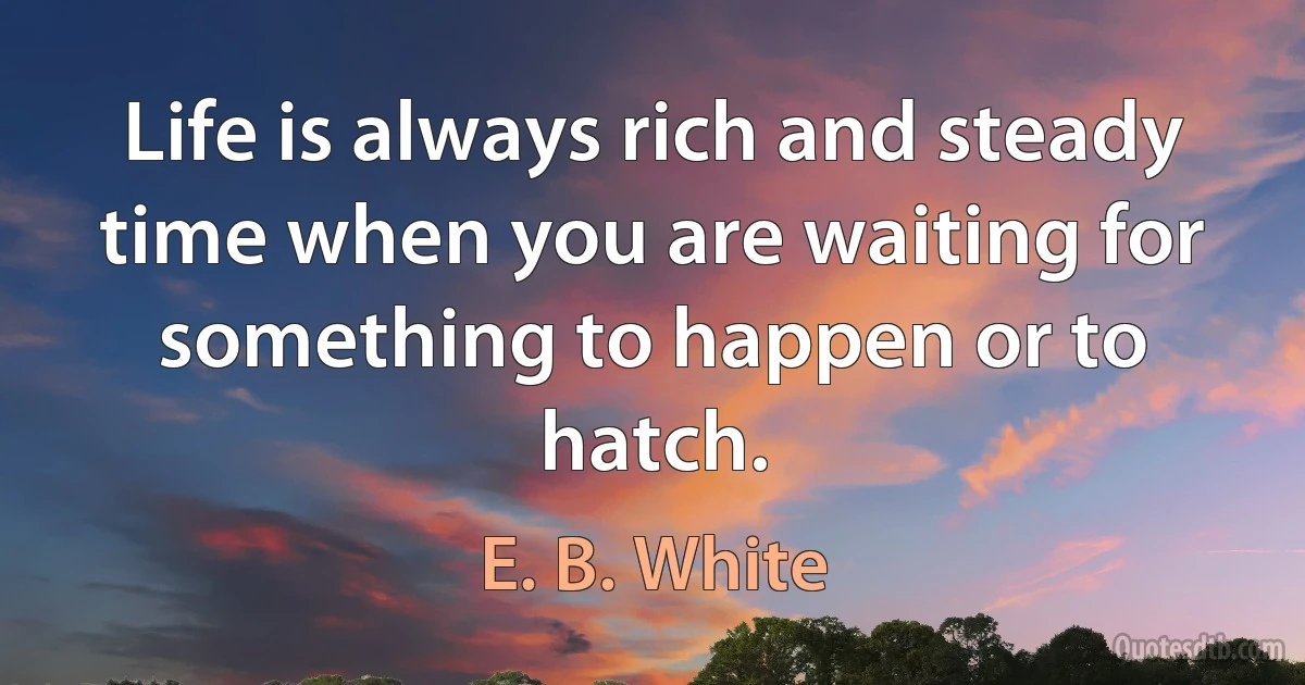 Life is always rich and steady time when you are waiting for something to happen or to hatch. (E. B. White)